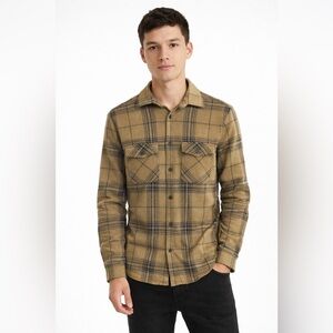 Express Tan and Black Plaid Shirt